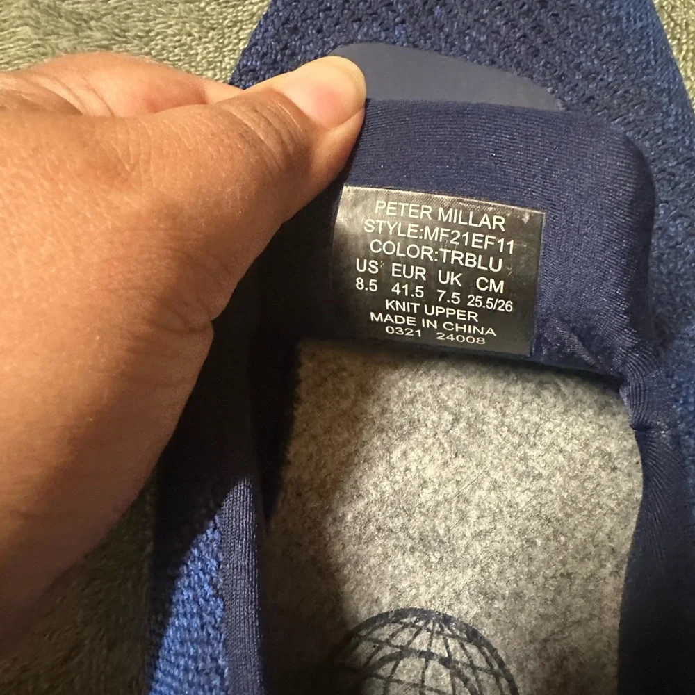 Peter Millar Navy Knit Slip-On Athletic Sneaker with Cream Sole